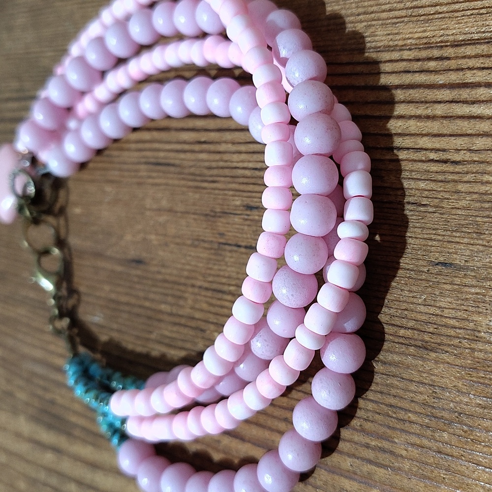 Pink and Turquoise Multi Strand Ladies Beaded Bracelet, Handmade Ladies Bracelet - Picture 6 of 6